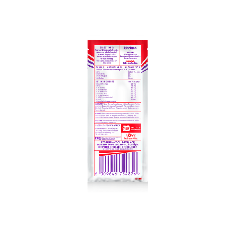 McNab's - ENERGY + SHOT STRAWBERRY (10 ML SACHET, BOX OF 48)