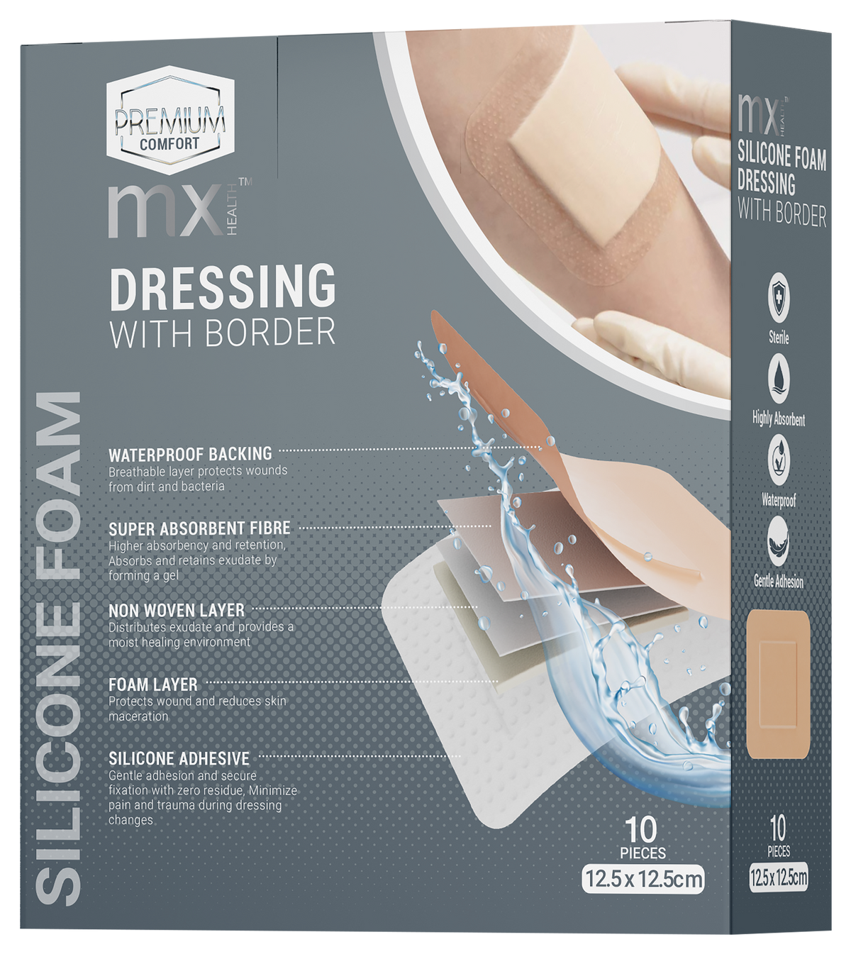 Medinox – mx Health Sterile Silicone Foam Dressings (10 Pack) | 12.5 × 12.5 cm