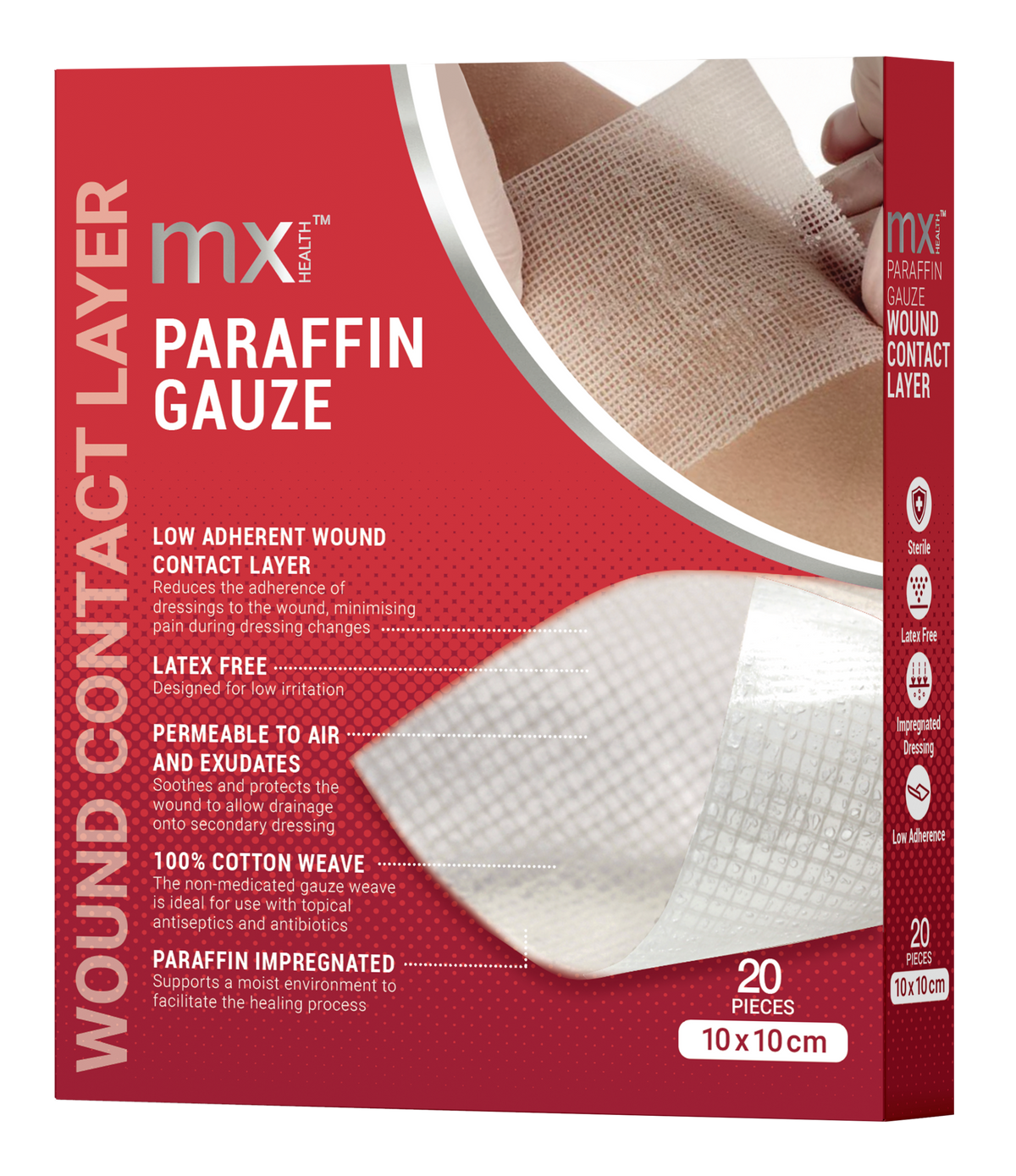 Medinox – mx Health Sterile Paraffin Gauze Dressings (20 Pack) | 10 × 10 cm