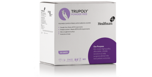Trupoly powder-free sterile latex surgical gloves, original manufacturer box marked 50 units