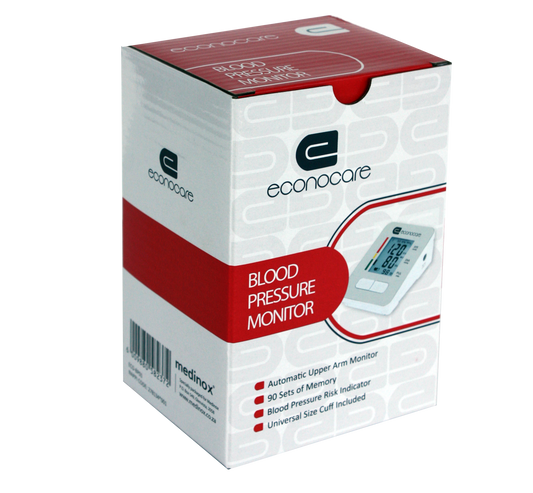 Econocare ECO-BP01 blood pressure monitor, original 90-reading model in its retail box