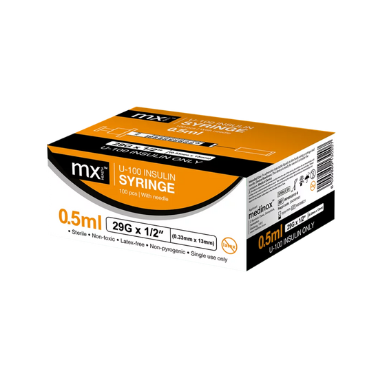 Medinox – mx™ Insulin Syringes with Needle – 0.5 ml (29G x 0.5″)
