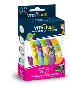 VitaKids Waterproof Plasters | one retail box of 40 | 19 × 72 mm