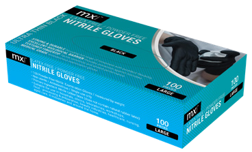 mx Health black nitrile gloves, example Large box of 100