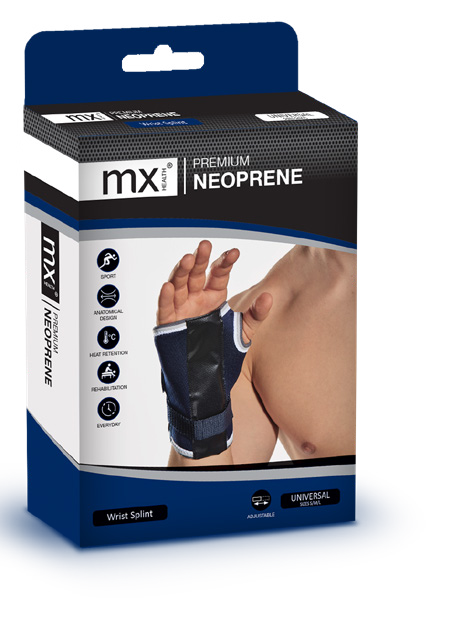 mx Health Premium Neoprene Wrist Splint – Right universal S/M/L retail pack