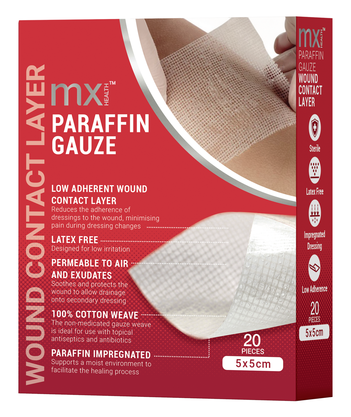 Medinox – mx Health Sterile Paraffin Gauze Dressings (20 Pack) | 5 × 5 cm