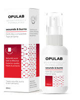 Opulab Wounds & Burns Topical Spray125ml bottle and box