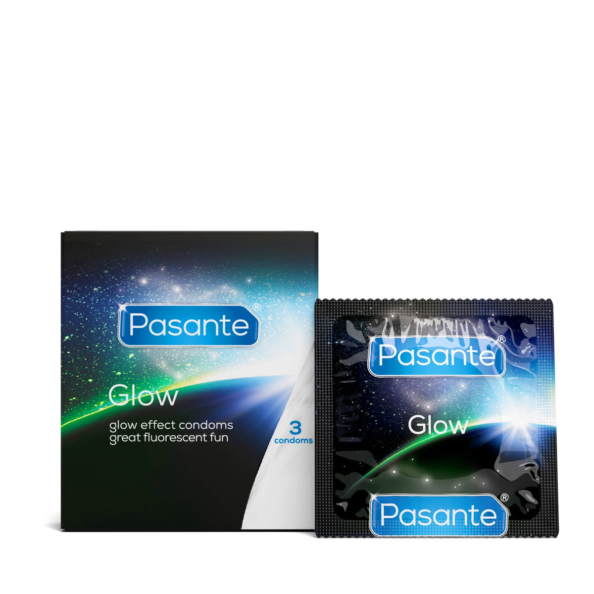 Pasante Glow condom retail box,3pack