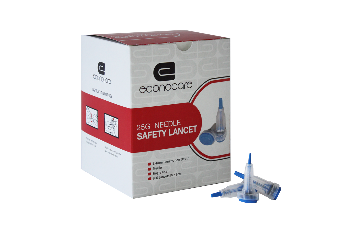 Econocare safety lancets | 25G needle | sterile, single use | box of 200